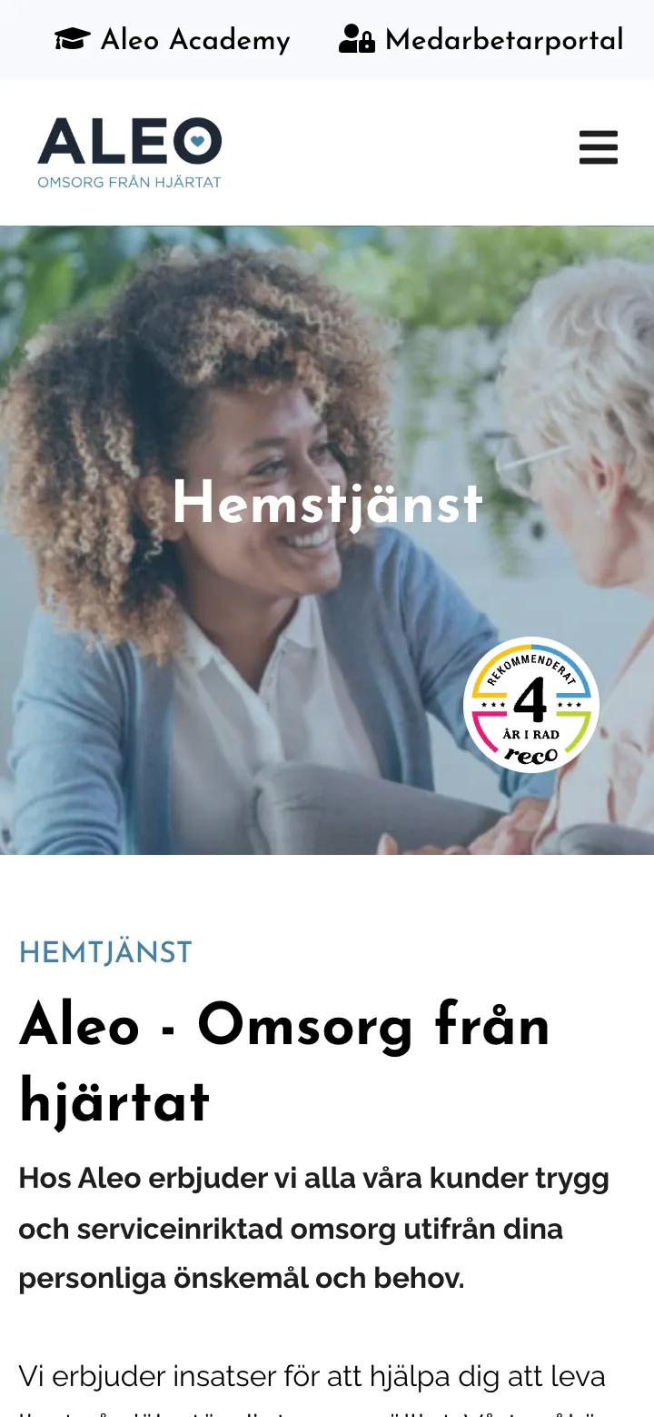 Tjänstesidan i mobil
