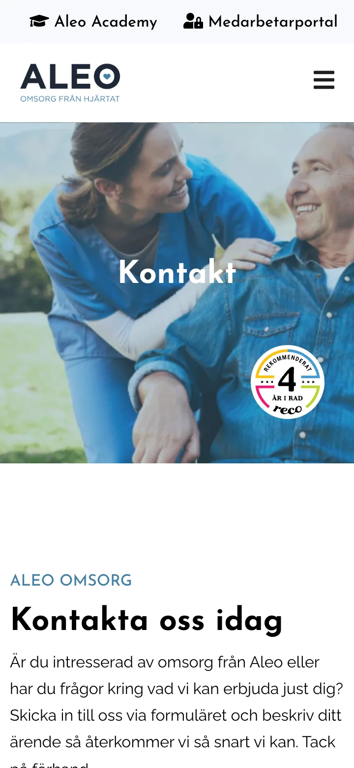 Kontaktsidan i mobil