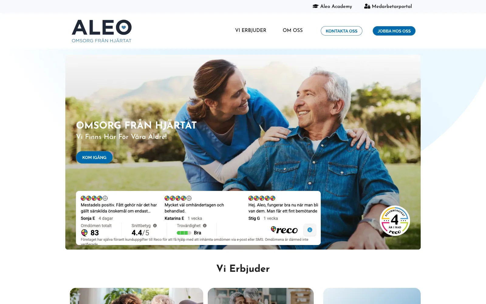 Startsidan för aleocare.se