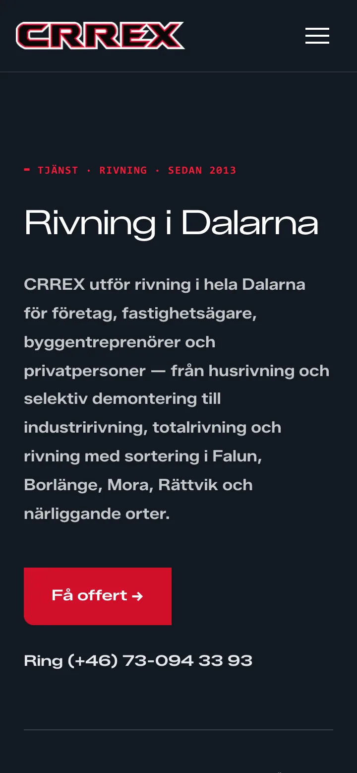 Tjänstesidan i mobil