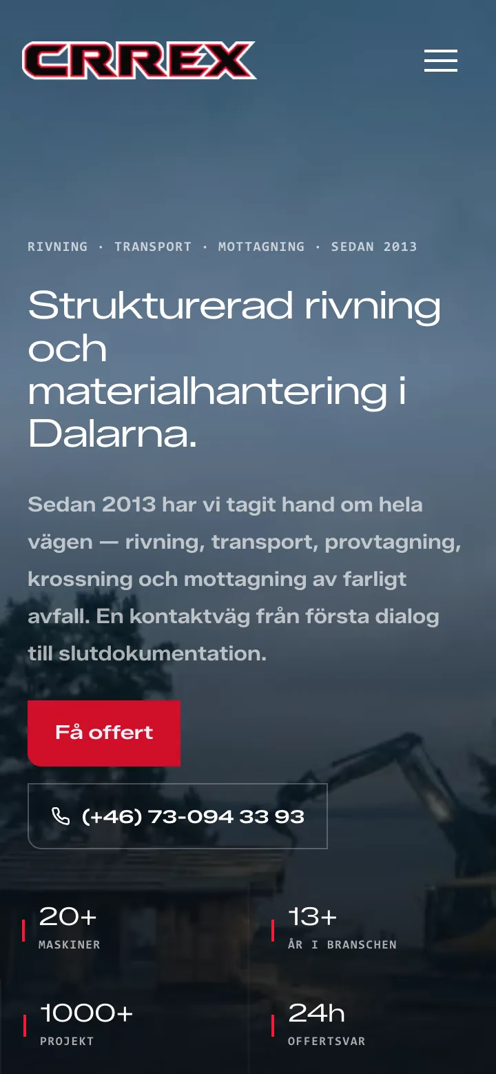 Startsidan i mobil