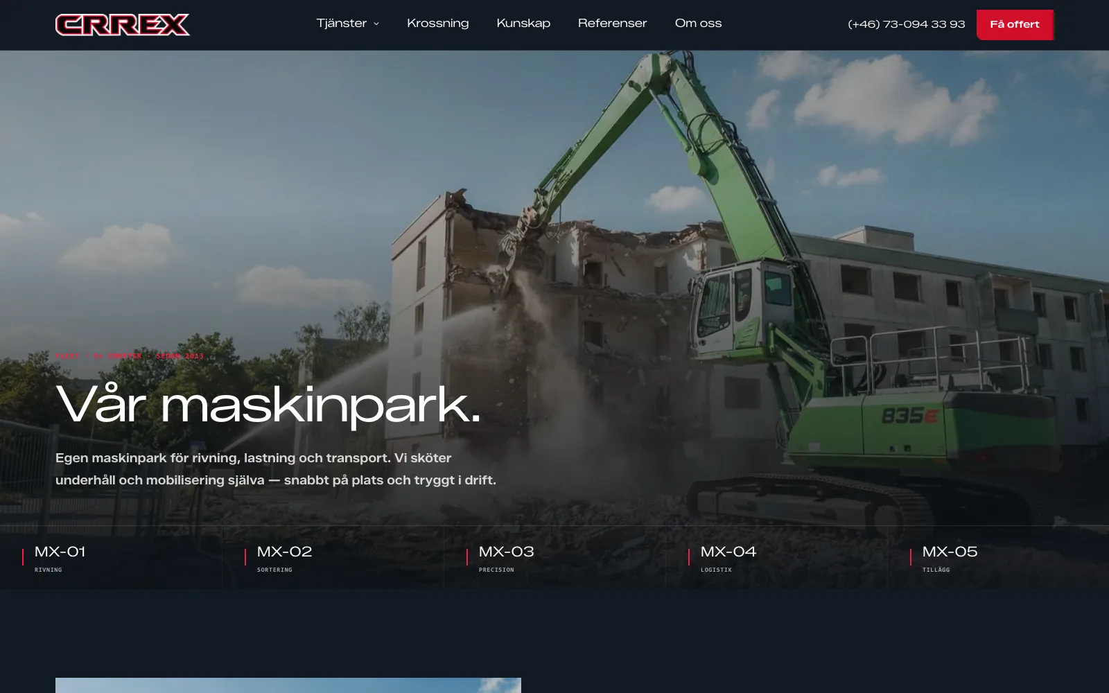 Sidan som visar CRREX maskinpark
