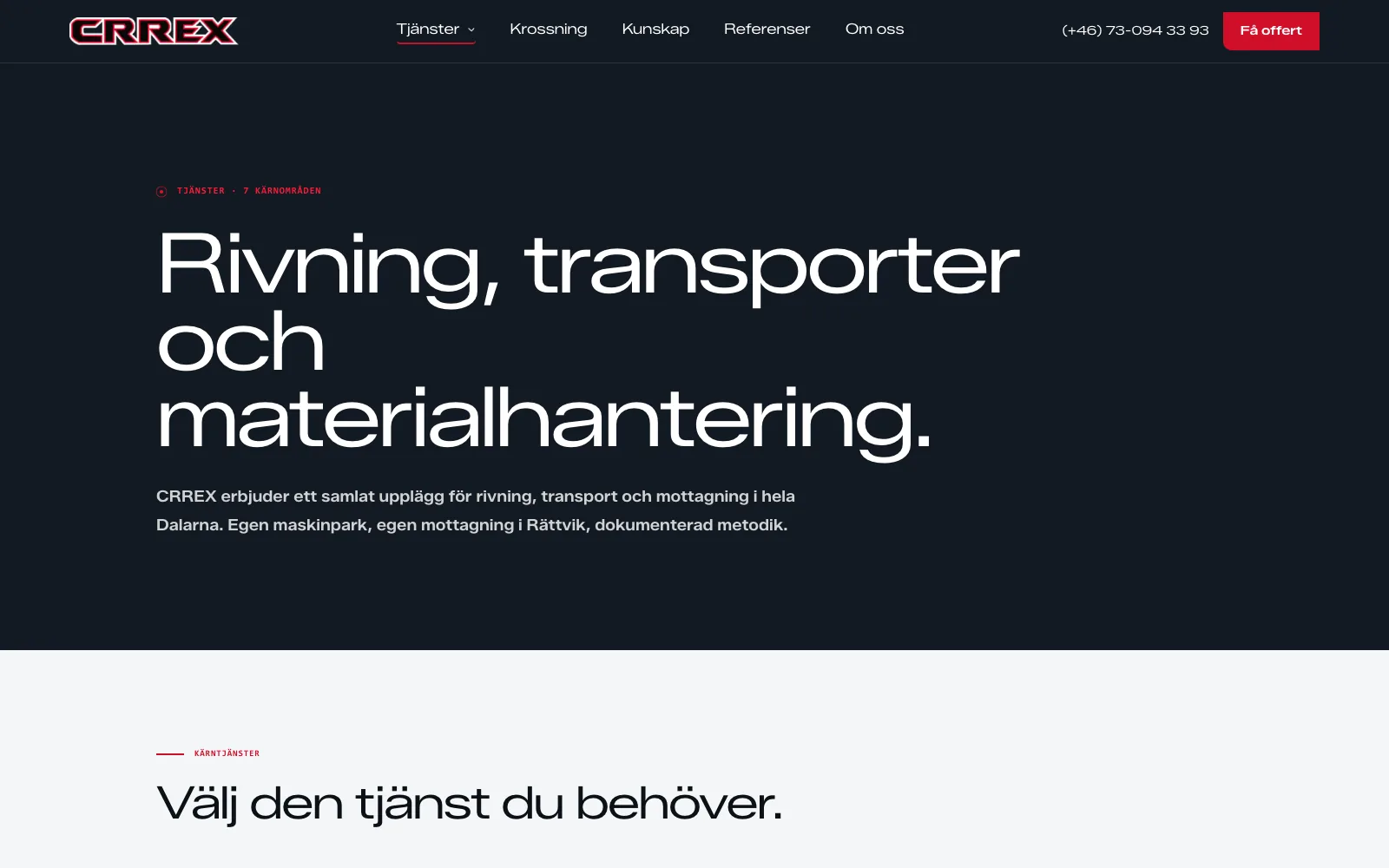 Tjänsteöversikten på crrex.se