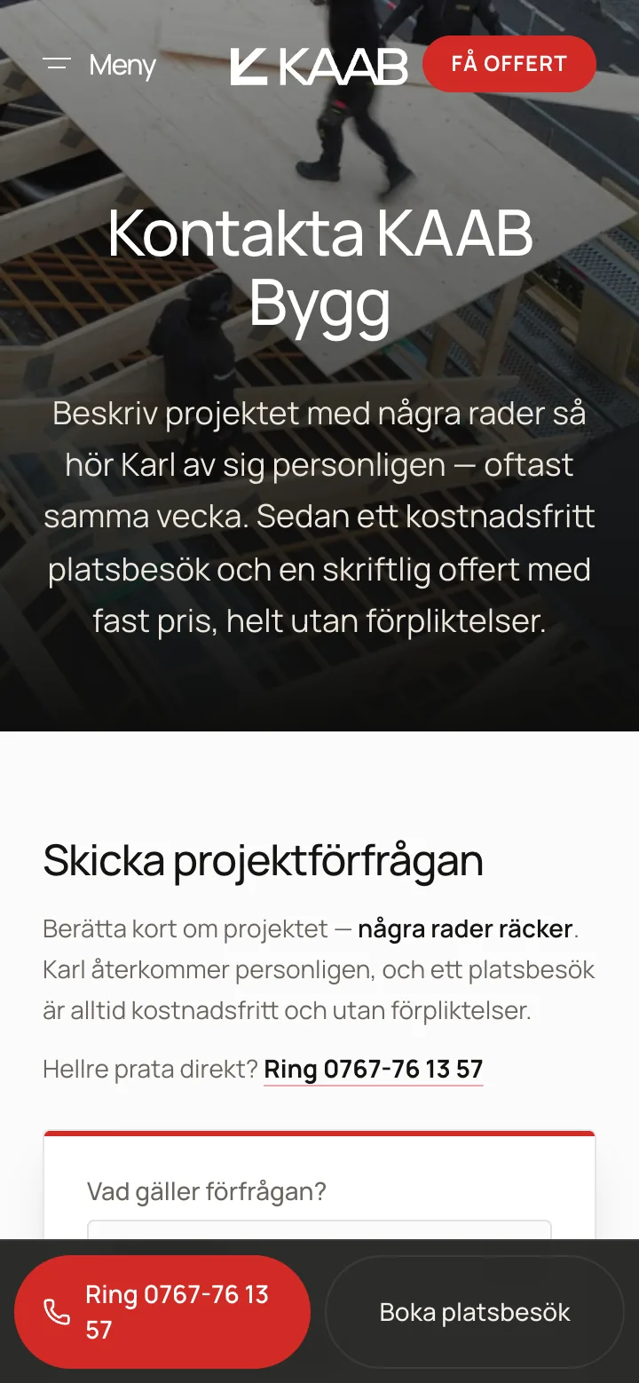 Offertformuläret i mobil