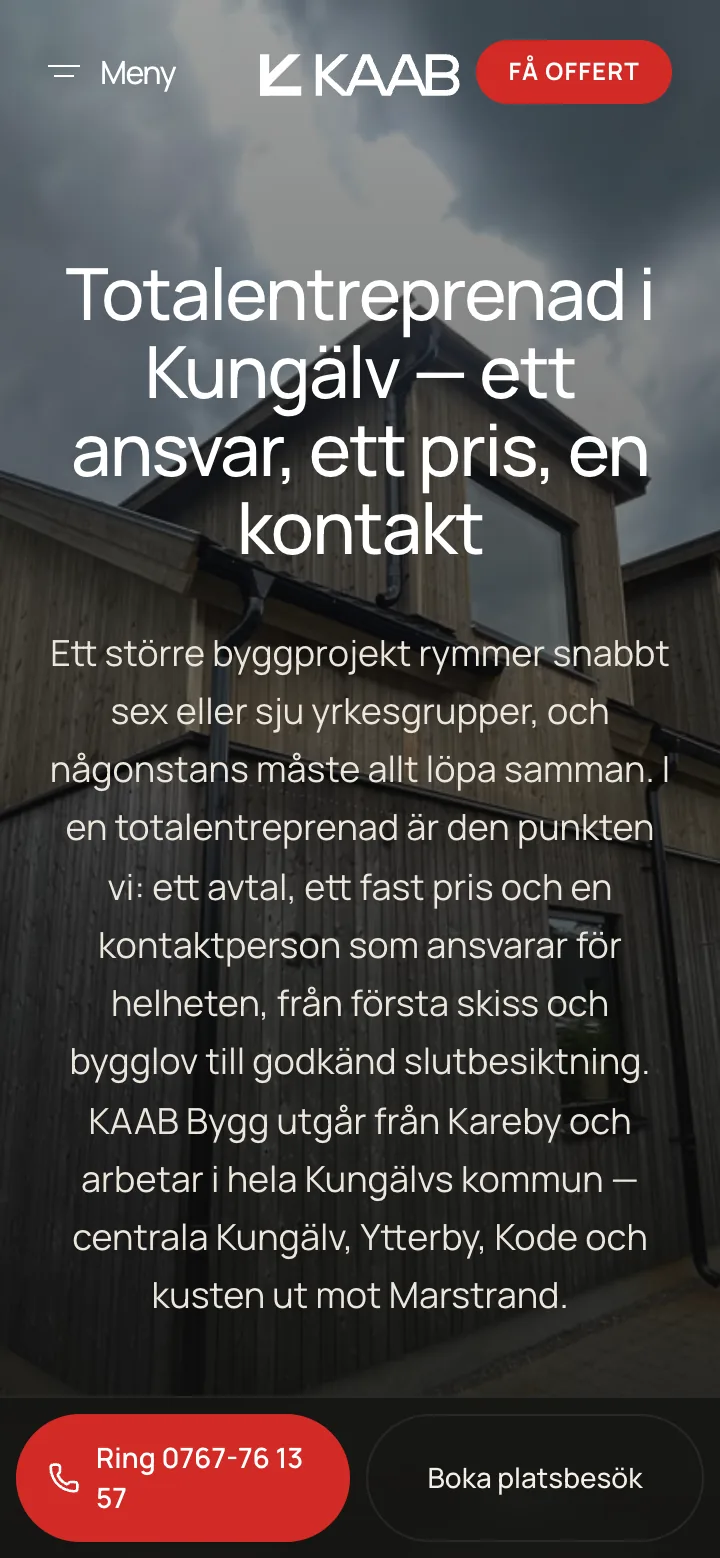 Tjänstesidan i mobil