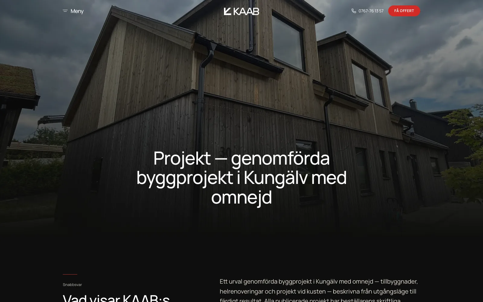 Projektöversikten med genomförda byggprojekt