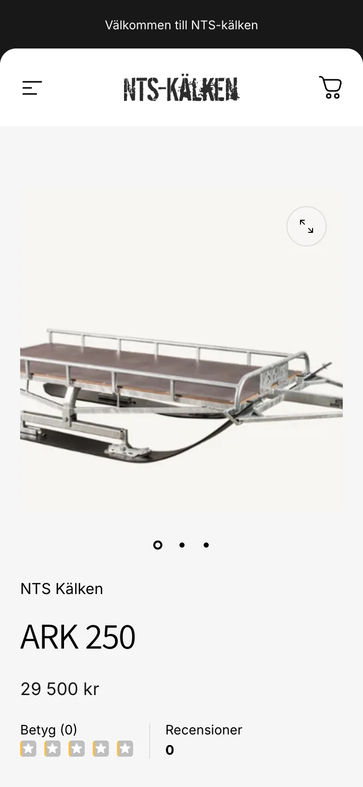 Produktsidan i mobil