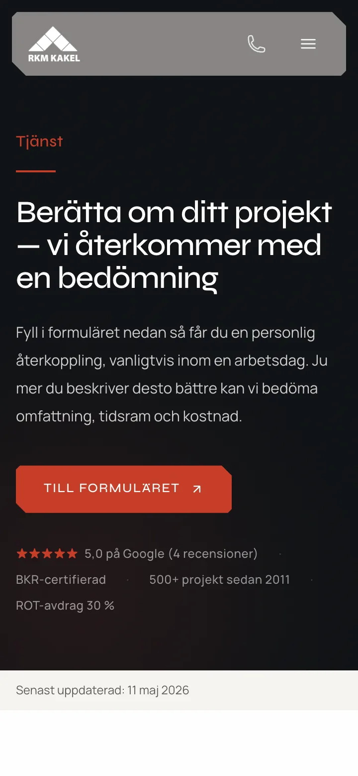 Offertformuläret i mobil