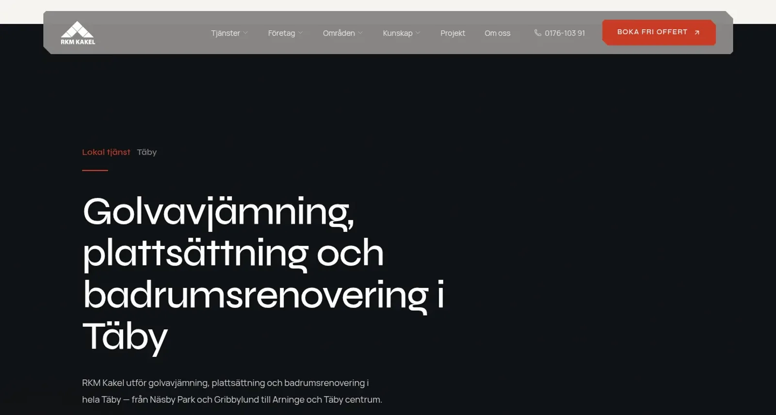 Områdeshubben för Täby med rubriken golvavjämning, plattsättning och badrumsrenovering i Täby och ingressen om Näsby Park, Gribbylund, Arninge och Täby centrum