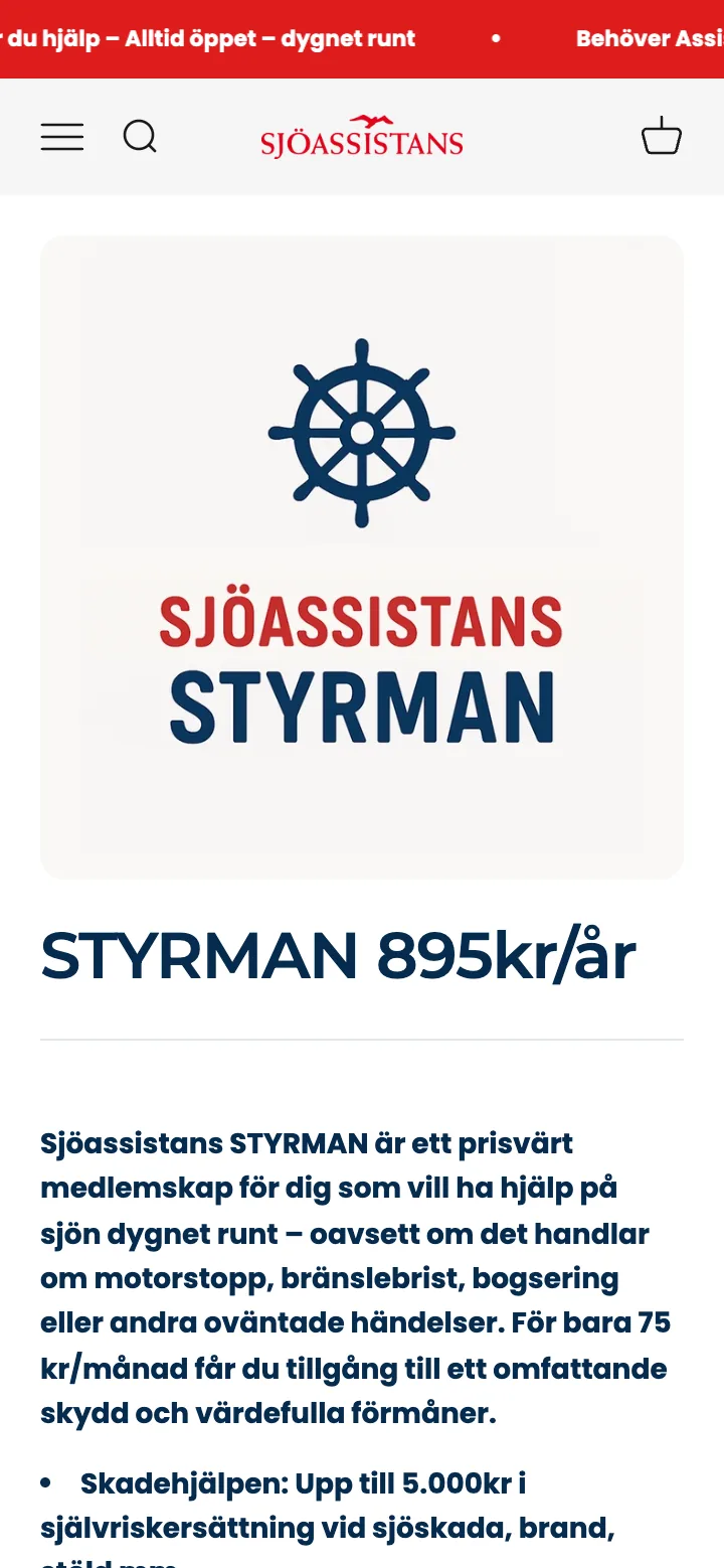 Produktsidan för ett medlemskap i mobil