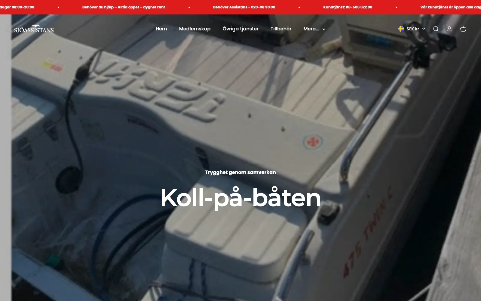 Sidan för tilläggstjänsten Koll-på-båten
