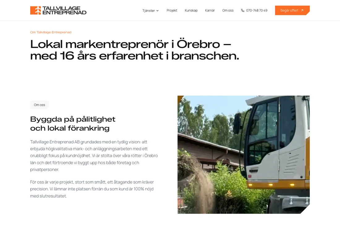 Om oss-sidan på tallvillageentreprenad.se