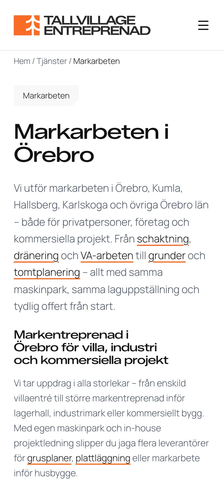 Tjänstesidan i mobil