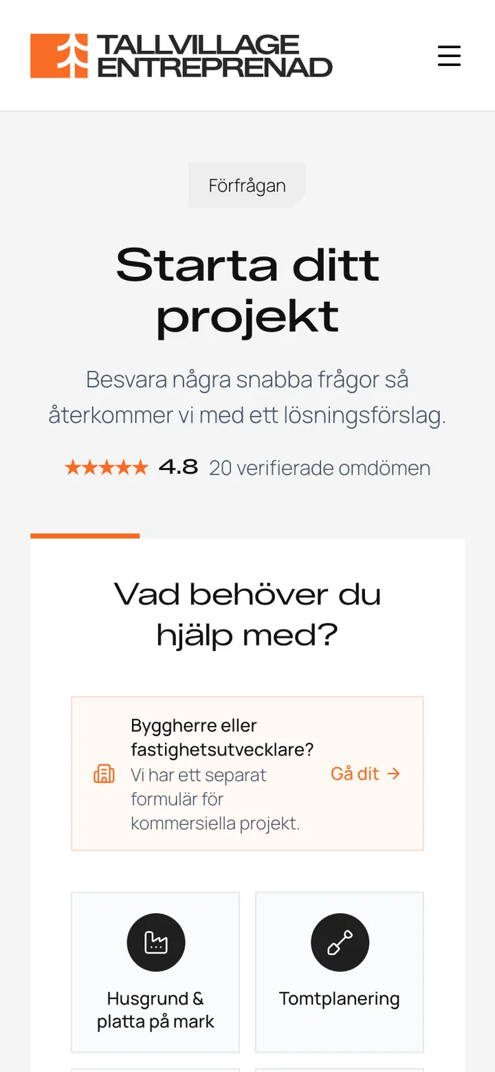 Offertformuläret i mobil