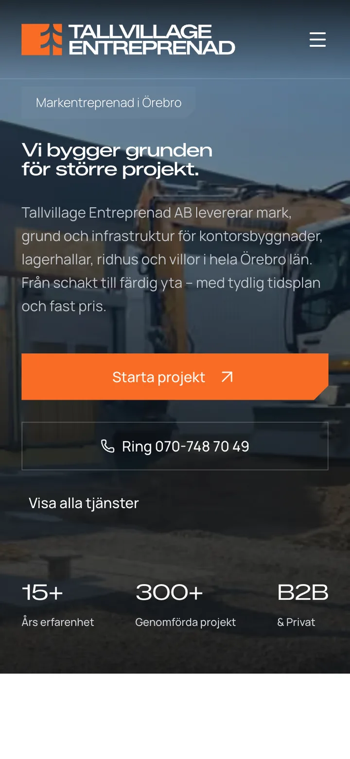 Startsidan i mobil
