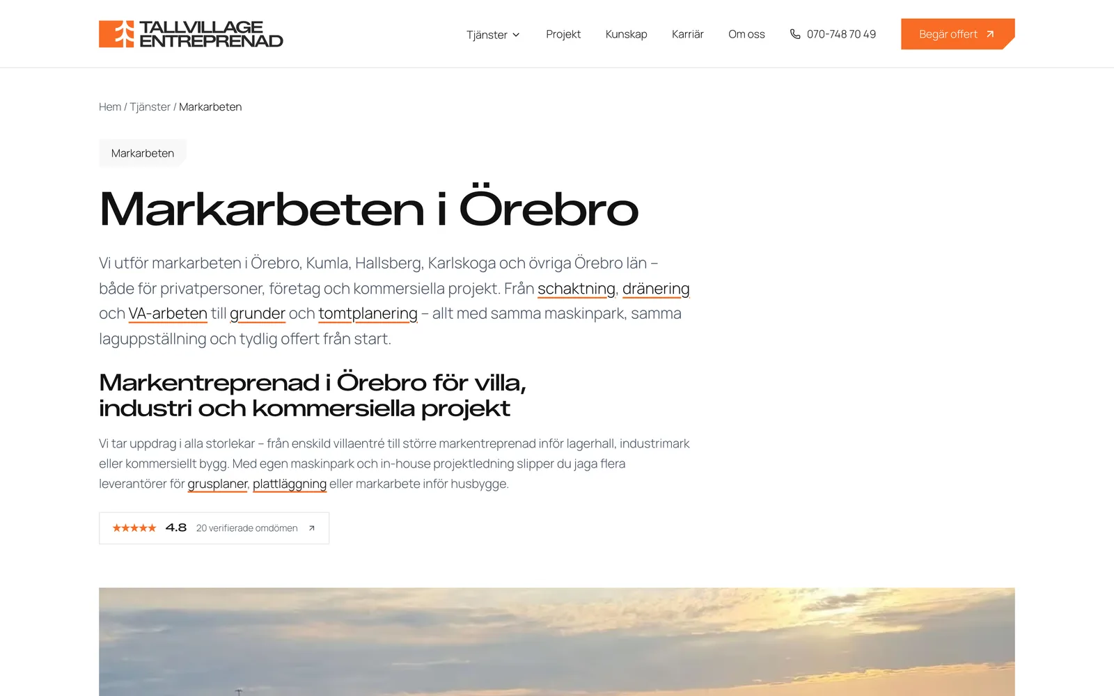 Tjänstesidan för markarbeten