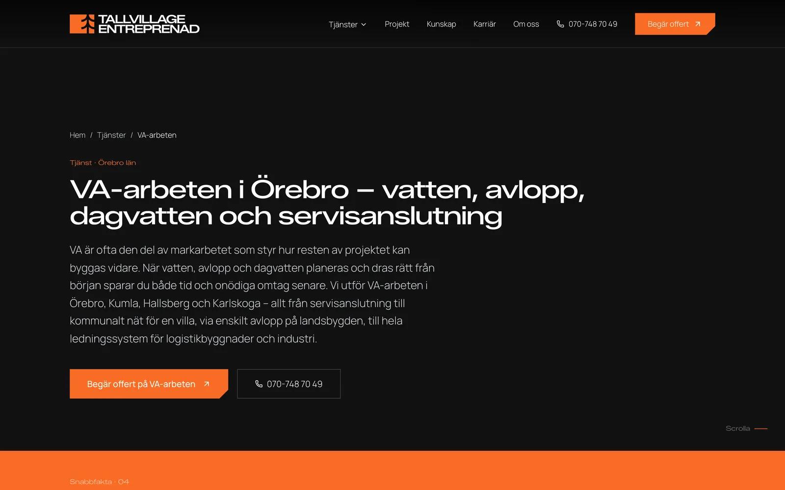 Tjänstesidan för VA-arbeten